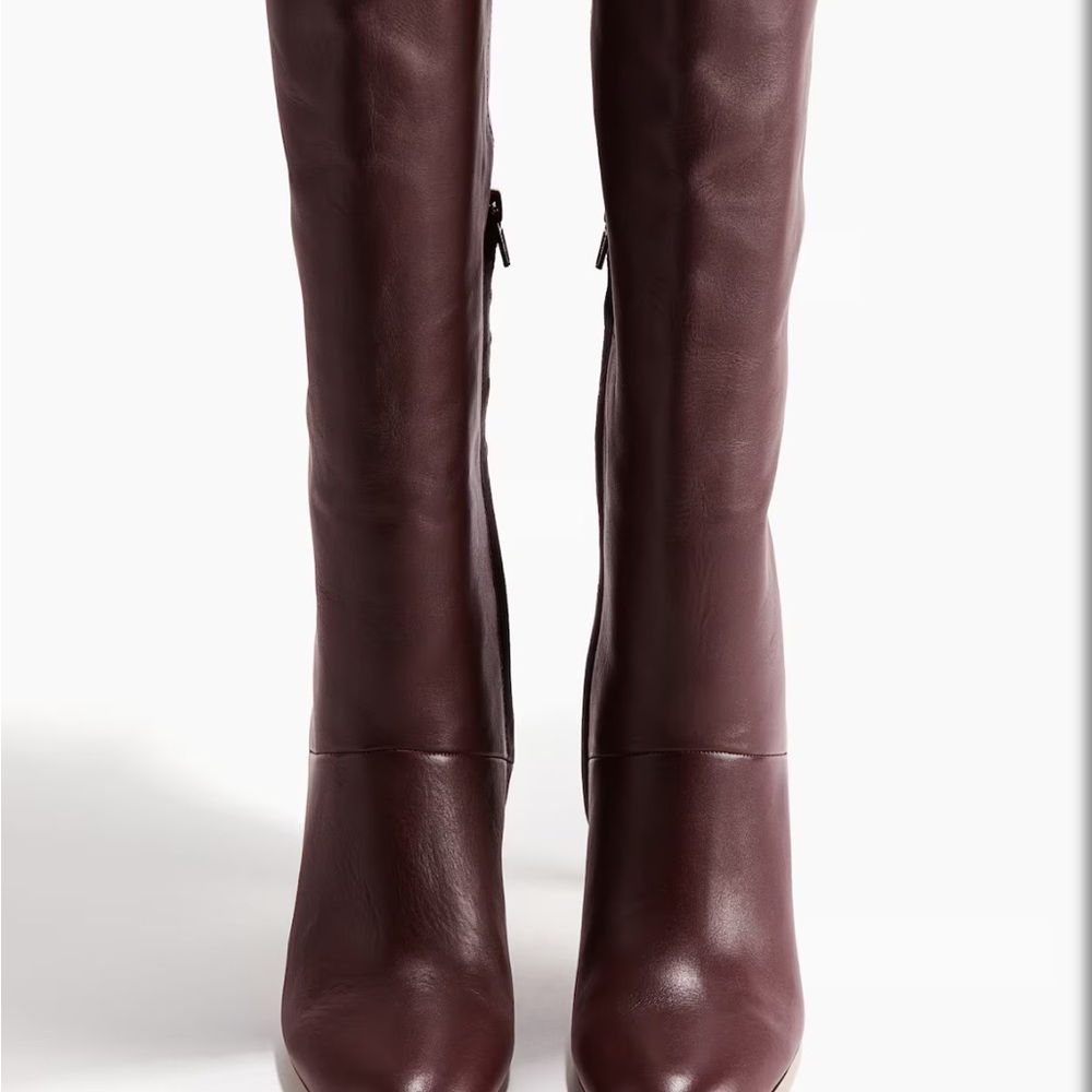 Elegant Burgundy Leather Knee-High Boots size US 4 EUR 35 Brand new